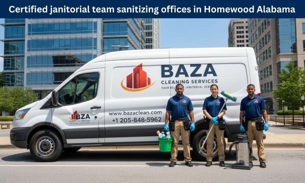 Certified janitorial team sanitizing offices in Homewood Alabama
