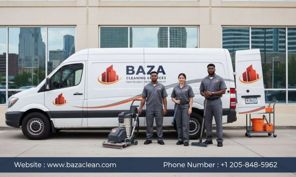 Professional janitorial services cleaning modern office in Birmingham AL