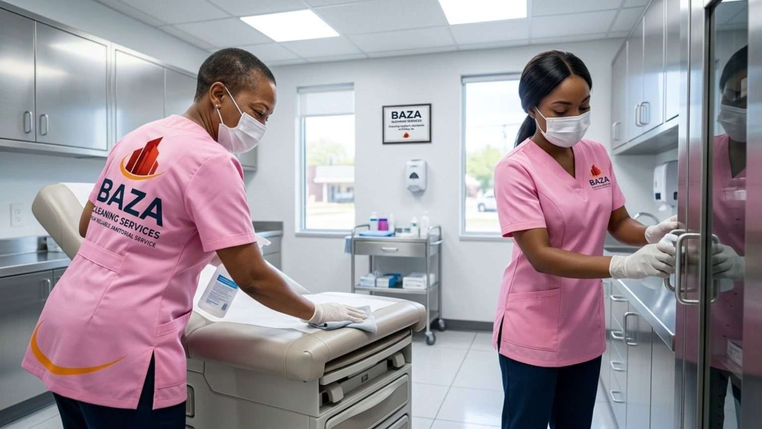 Medical office cleaning service in Ensley AL with professional janitorial team disinfecting clinic