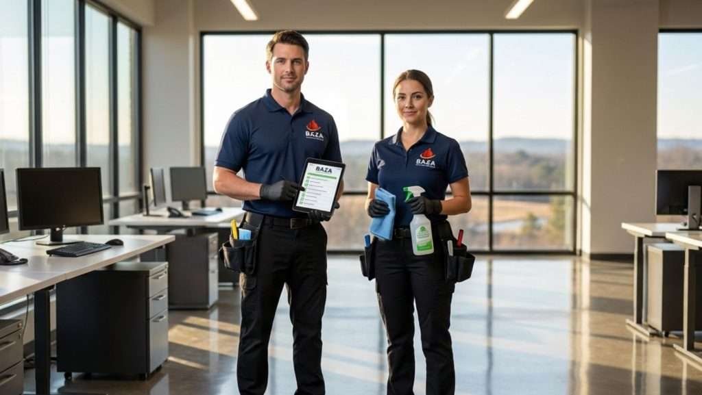 Professional janitorial services in Empire AL cleaning modern office space with Baza Services LLC