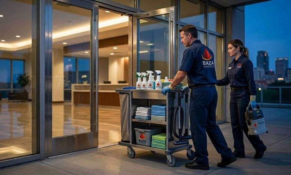 commercial cleaning team arriving for first office cleaning appointment Birmingham AL