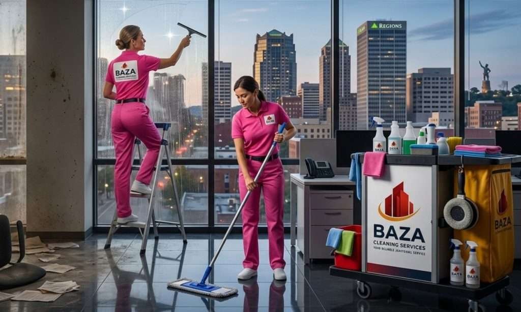 professional janitorial service transforming a dirty office into a spotless workspace in Birmingham Alabama