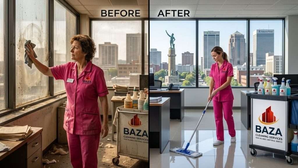 before and after professional office cleaning service in Birmingham Alabama