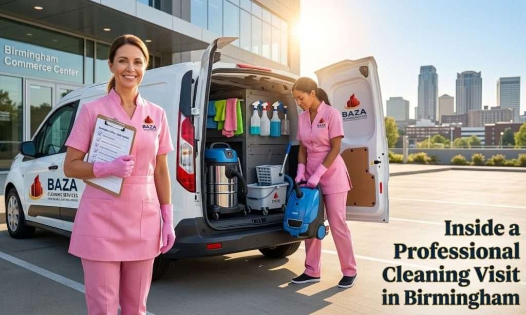 professional cleaning technicians arriving for office cleaning in Birmingham Alabama