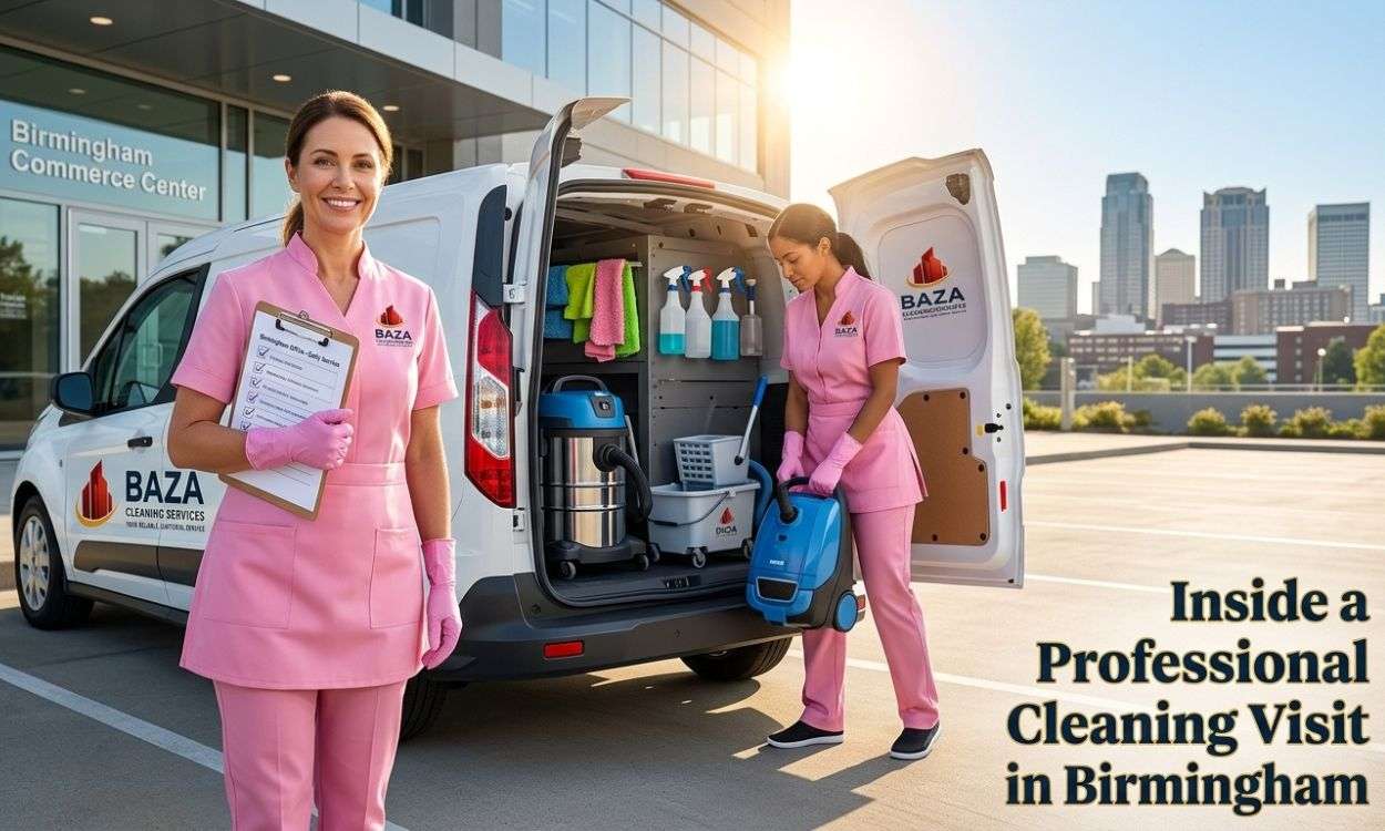professional cleaning technicians arriving for office cleaning in Birmingham Alabama