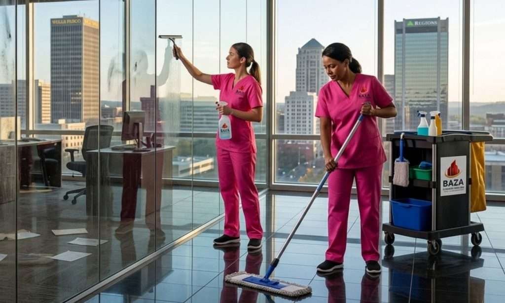 professional janitorial service transforming a dirty office