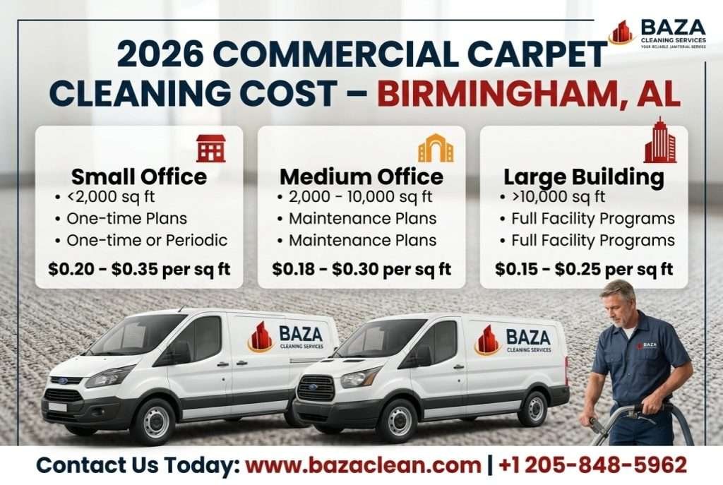 2026 commercial carpet cleaning cost breakdown in Birmingham AL by Baza Clean