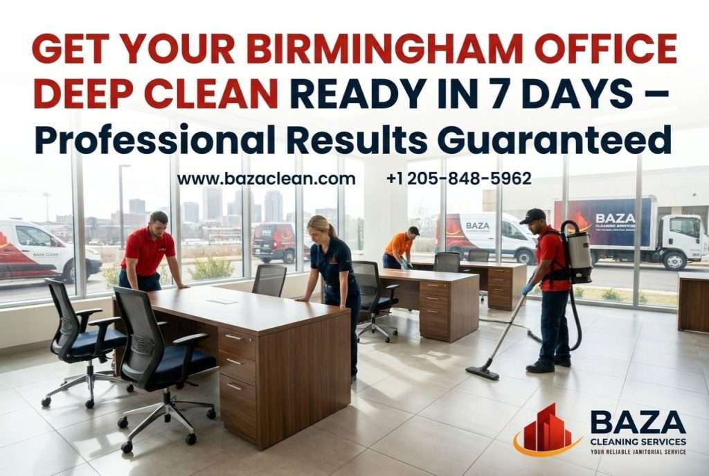 Baza Clean experts transforming a Birmingham AL office with professional deep cleaning