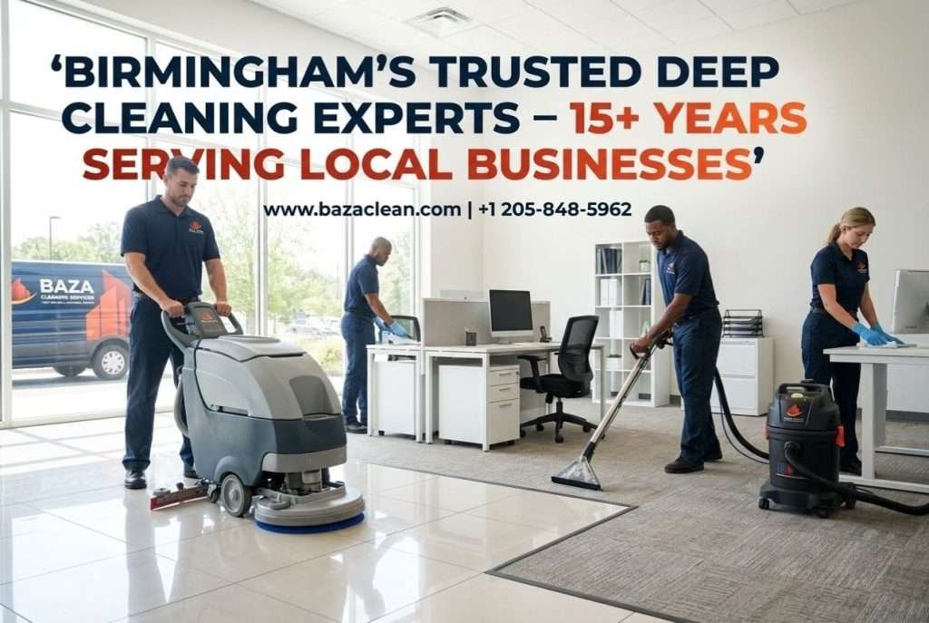 Baza Clean professional deep cleaning crew at work in a Birmingham AL office