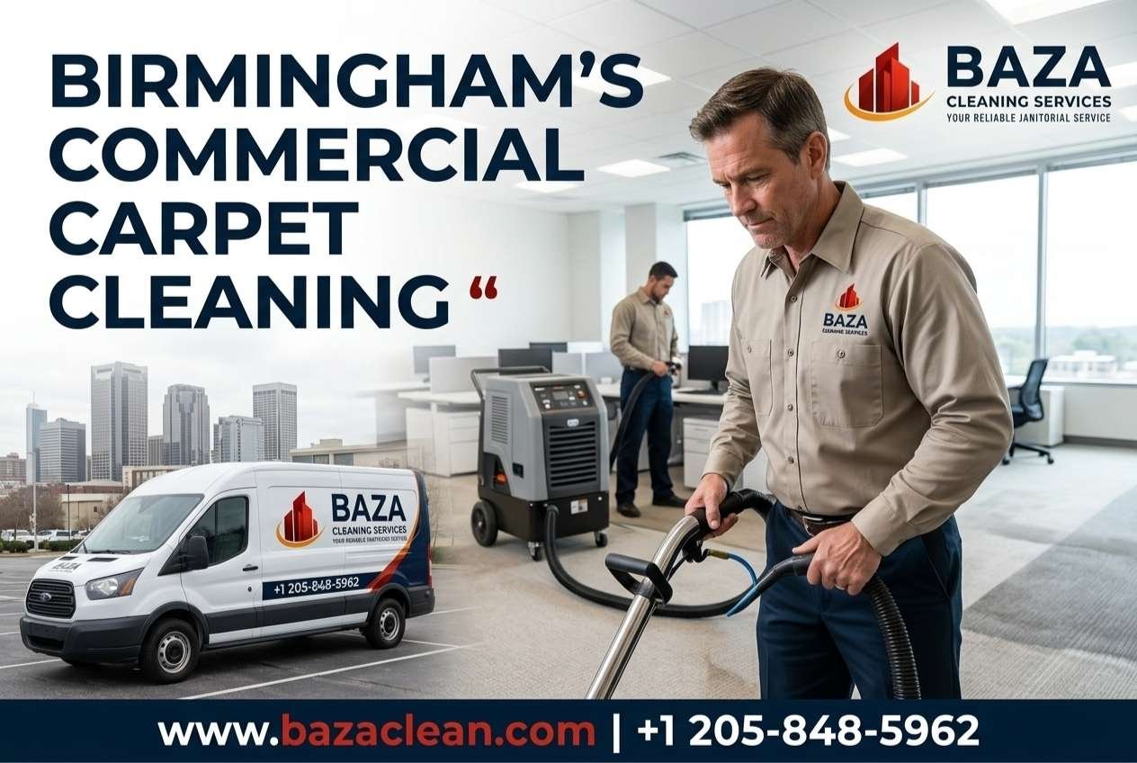 Creative before-and-after commercial carpet cleaning transformation in a Birmingham AL office by Baza Clean