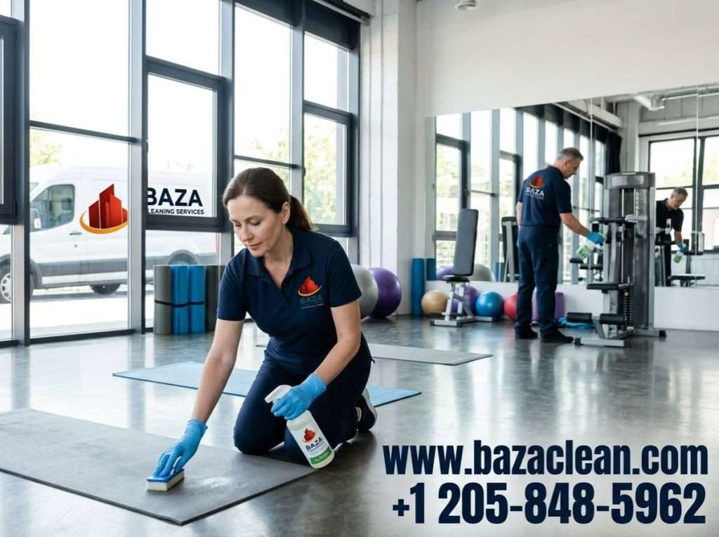 Eco-friendly fitness center cleaning services by Baza Services LLC