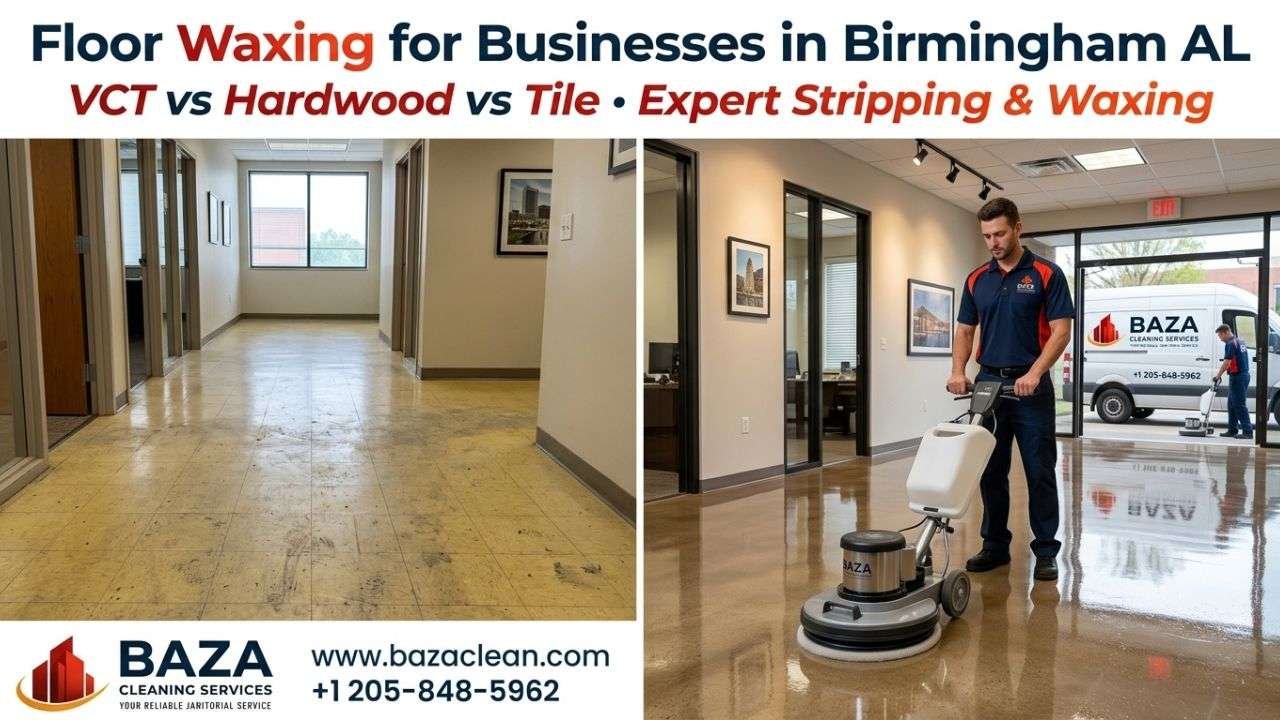 Floor waxing for businesses in Birmingham AL by Baza Clean