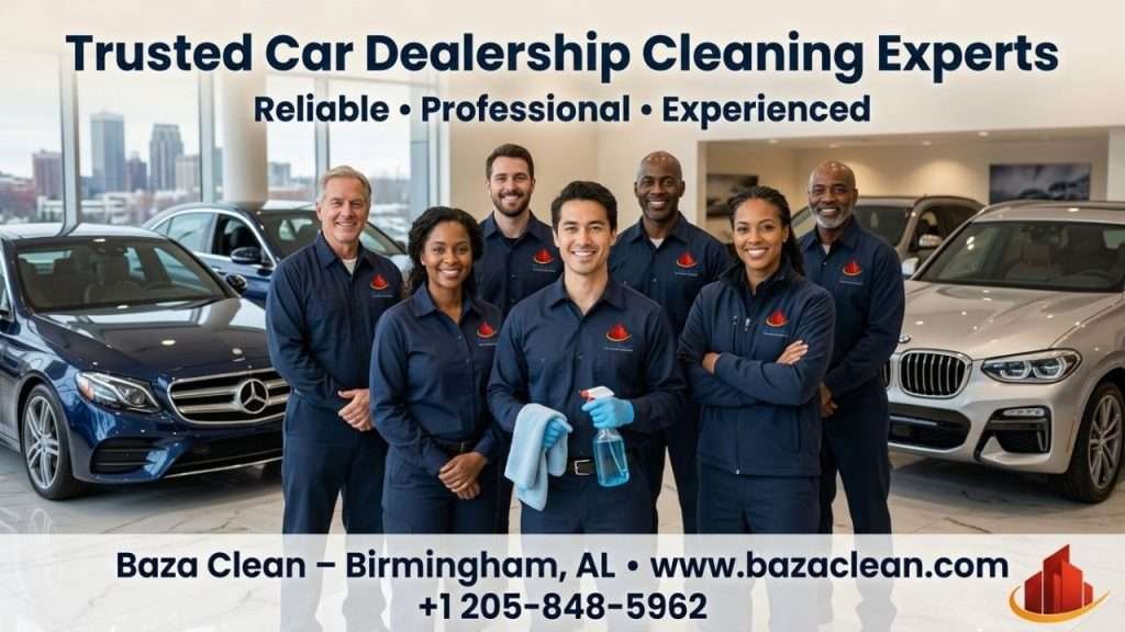 Baza Clean professional team providing car dealership cleaning services