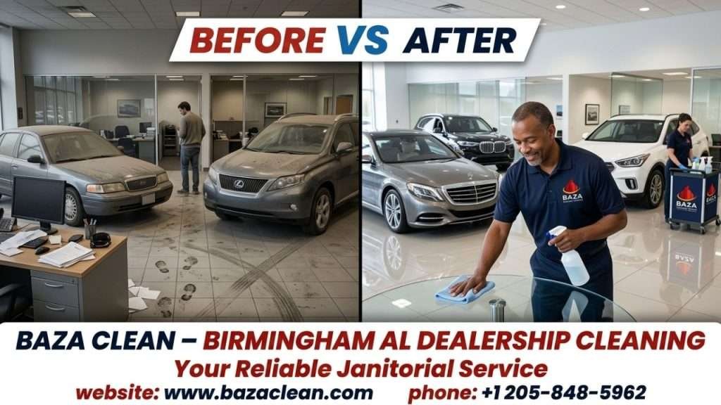 Before and after car dealership cleaning transformation in Birmingham