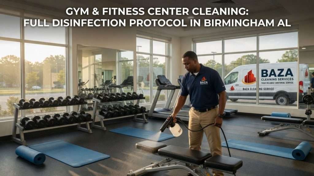 Gym and fitness center cleaning full disinfection protocol in Birmingham AL