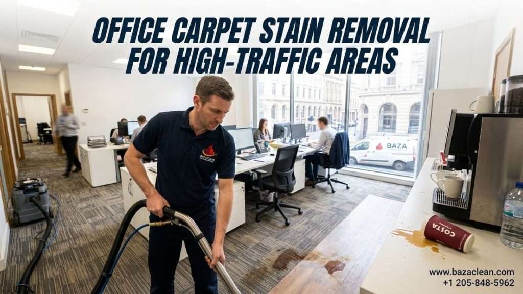 High-traffic office carpet stain removal and prevention in Birmingham by Baza Clean