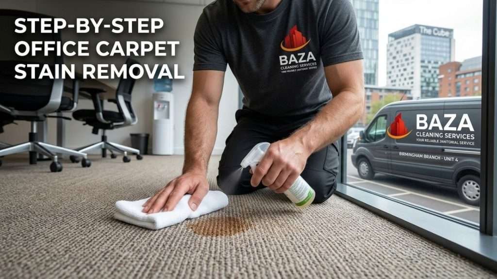 Professional office carpet stain removal technique in Birmingham AL by Baza Clean