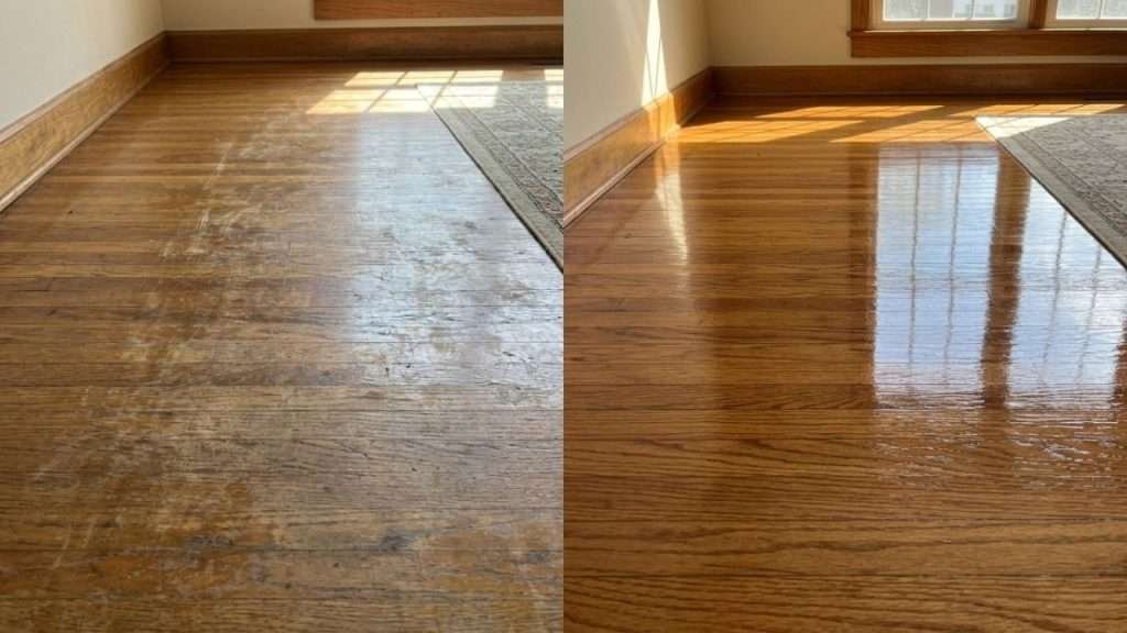 Before and after professional floor stripping and waxing in Birmingham