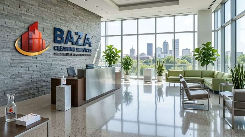Clean and pristine office lobby after professional green cleaning service