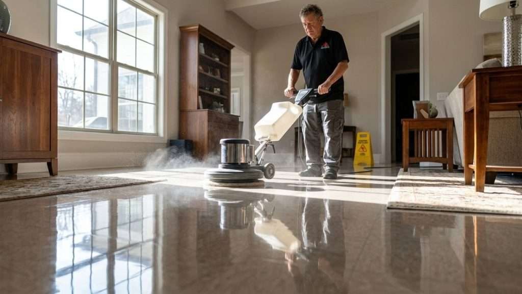 Professional floor burnishing after stripping and refinishing in Birmingham