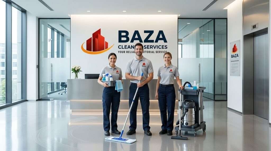 Professional janitorial team in clean office