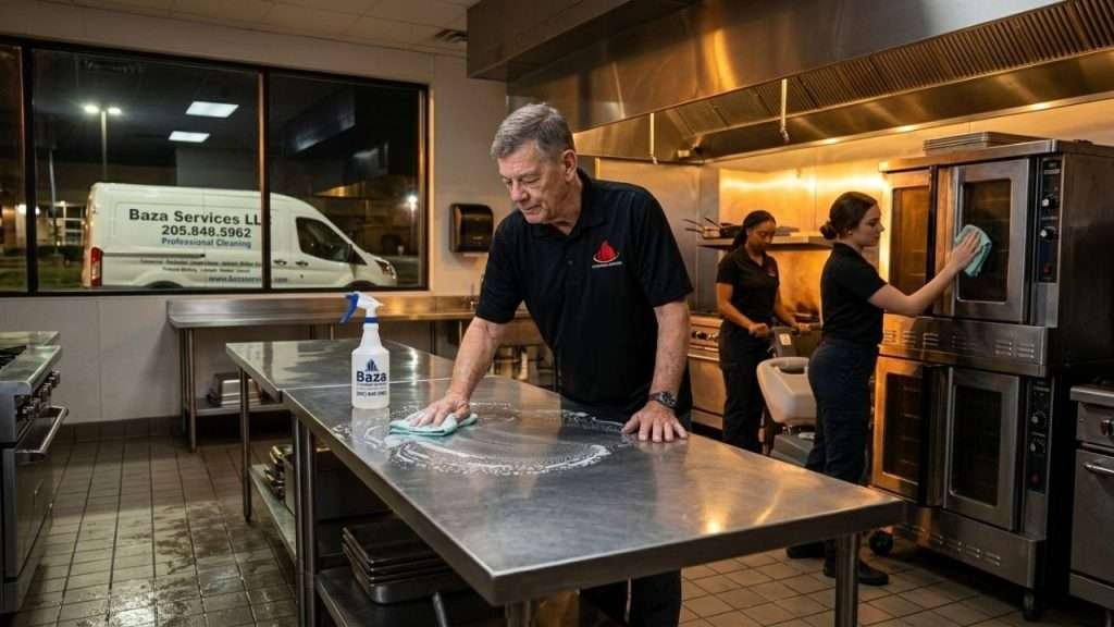 Professional restaurant kitchen deep cleaning for health inspection in Birmingham AL