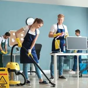 workers cleaning an office